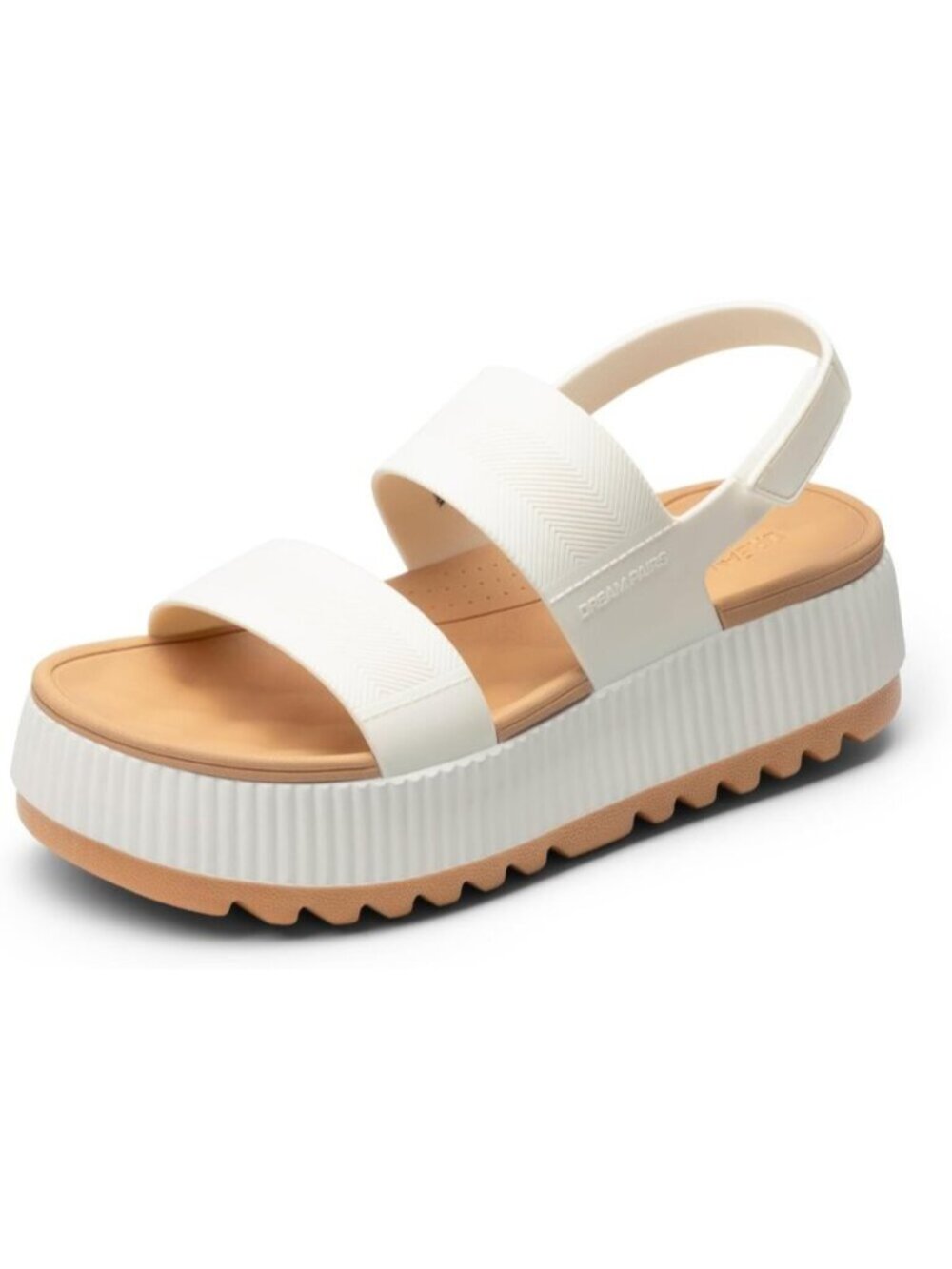Women White & Tan Open Toe Waterproof Hook & Loop Lightweight Platform Sandal